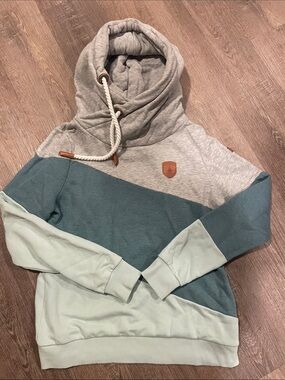 Wanakome Colorblock Hooded Sweatshirt - Gray & Teal